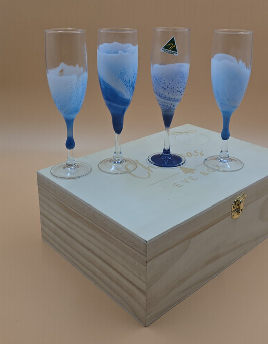 Ocean Waves Wine Glasses  with Box