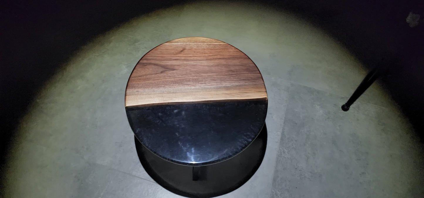 American wallnut small coffee table with black epoxy river table