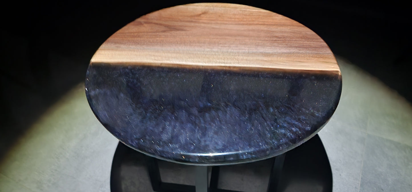 American wallnut small coffee table with black epoxy river table