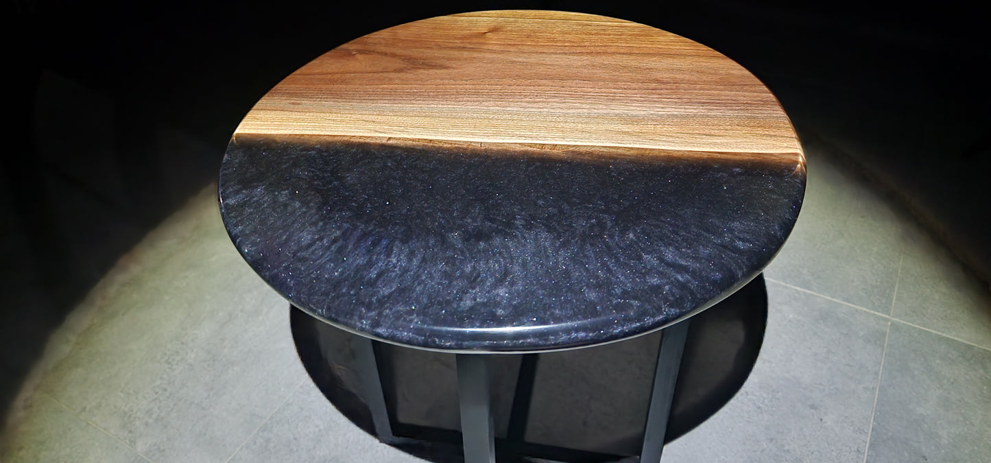 American wallnut small coffee table with black epoxy river table