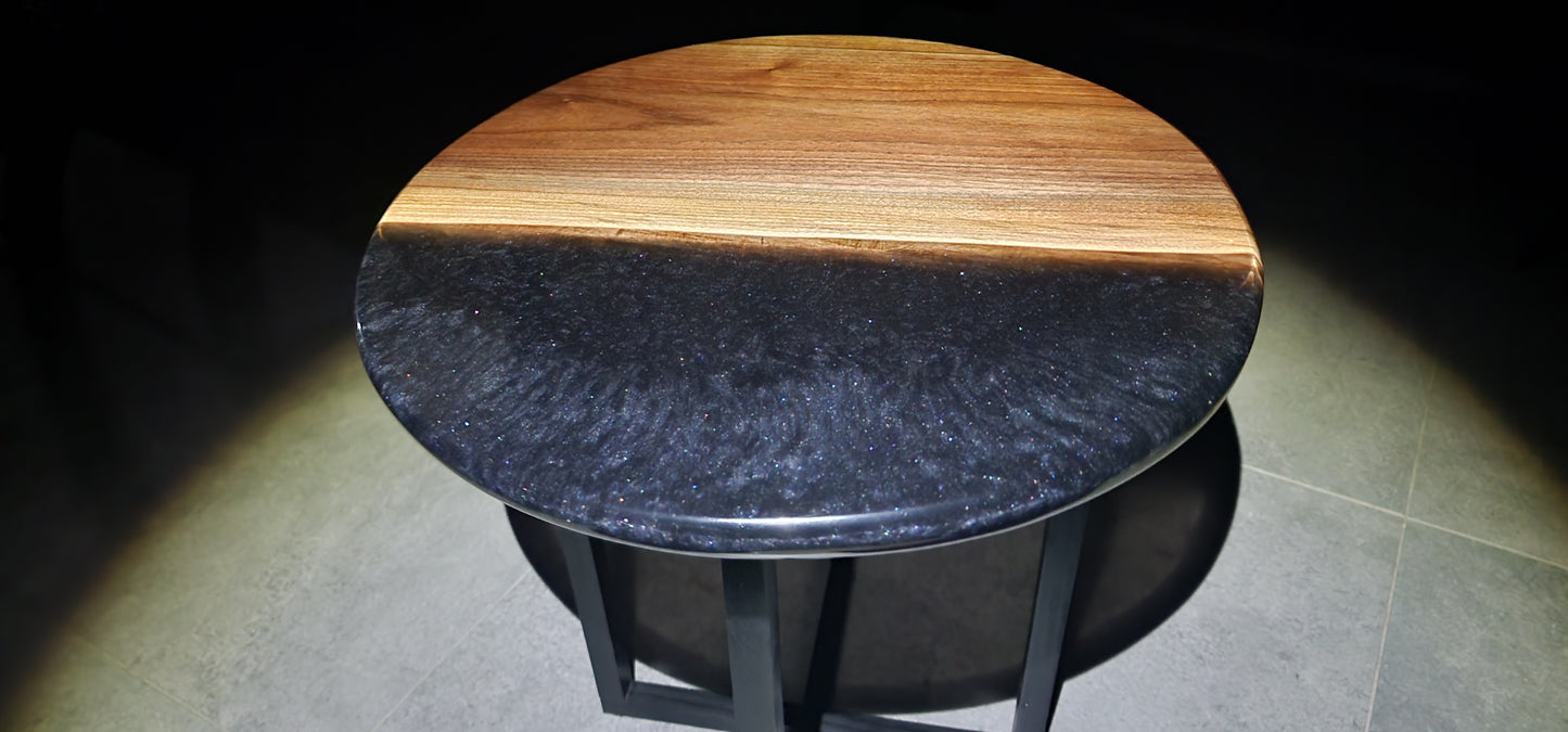 American wallnut small coffee table with black epoxy river table