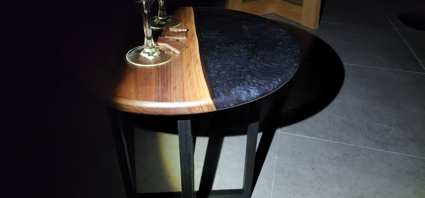 American wallnut small coffee table with black epoxy river table