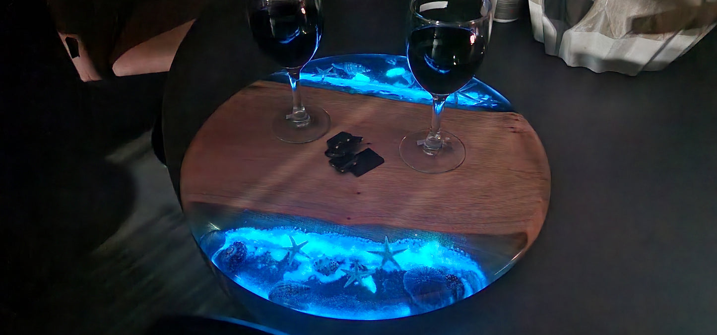 Sold out Glowing in dark epoxy resin cheese board with lazy Suzanne rotate 360 art camphor Lauren wood