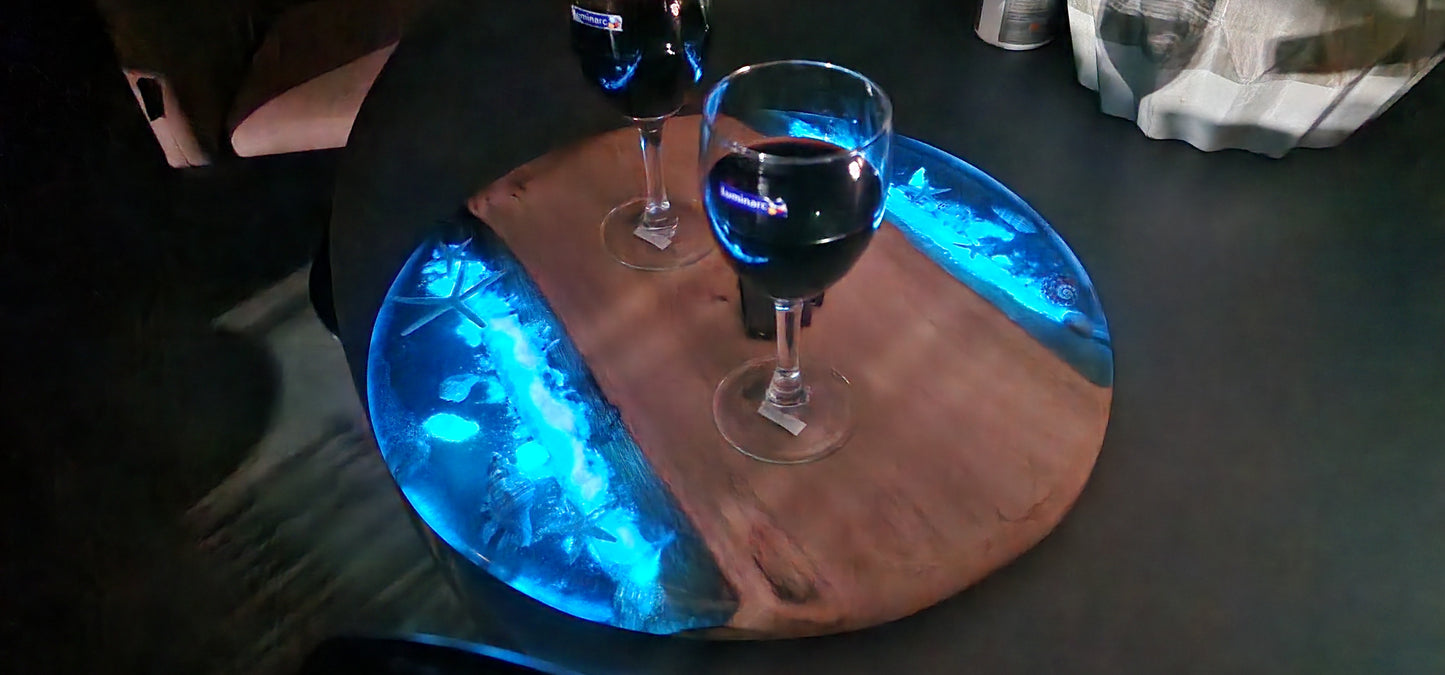 Sold out Glowing in dark epoxy resin cheese board with lazy Suzanne rotate 360 art camphor Lauren wood