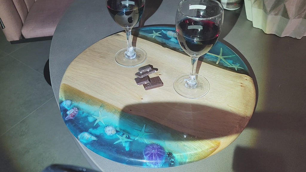 Sold out Glowing in dark epoxy resin cheese board with lazy Suzanne rotate 360 art camphor Lauren wood